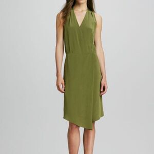 Tibi Olive Silk Faux Wrap Dress